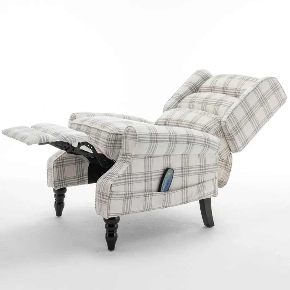 Check Fabric Recliner Massage Armchair - Grey