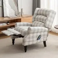 Check Fabric Recliner Massage Armchair - Grey