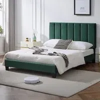 Double Upholstered Bed Frame with Adjustable Headboard - Green