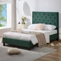 Double Upholstered Bed Frame with Adjustable Headboard - Green