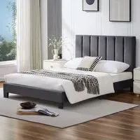 Double Upholstered Bed Frame with Adjustable Headboard - Grey