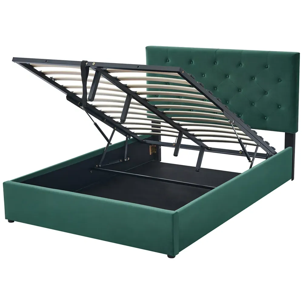 Double Upholstered Platform Bed Frame with Storage - Green