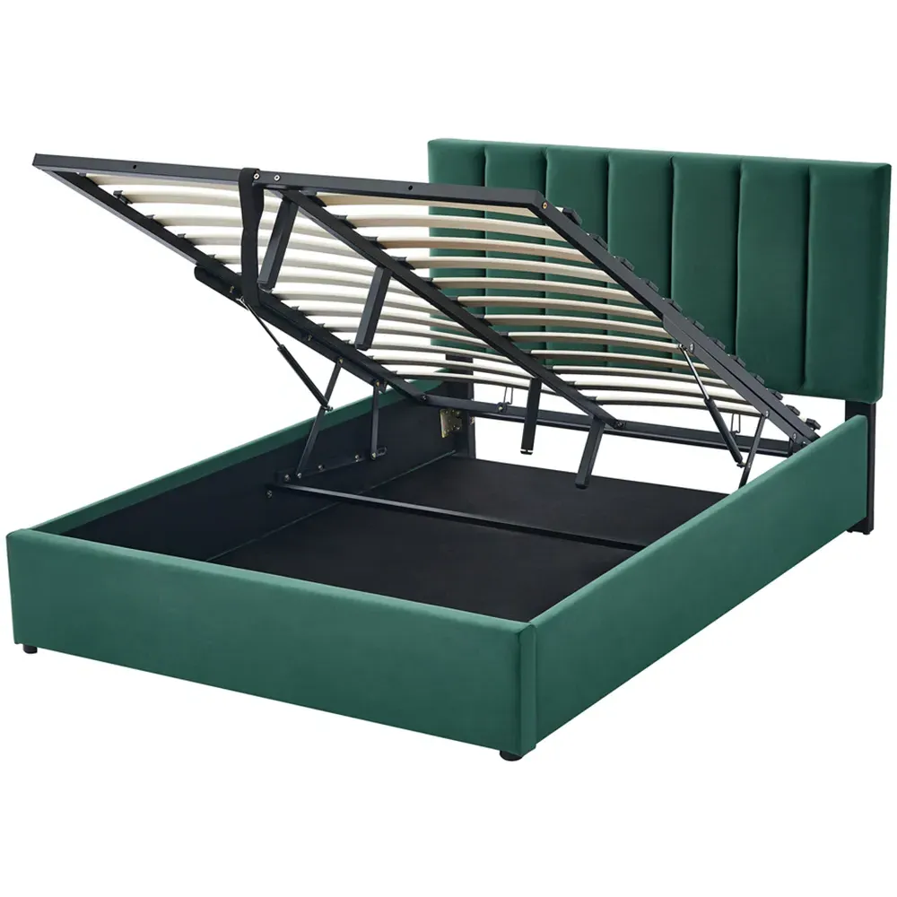 Double Upholstered Platform Bed Frame with Storage - Green