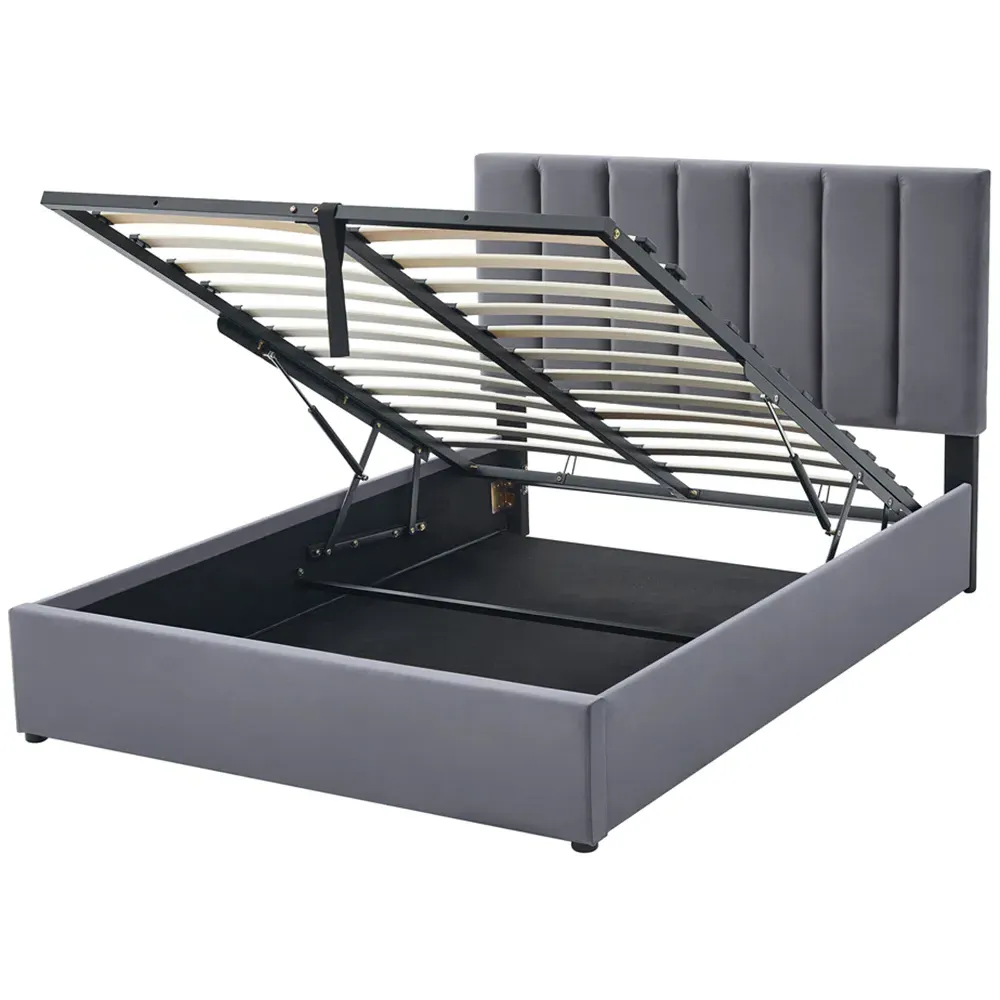 Double Upholstered Platform Bed Frame with Storage - Grey