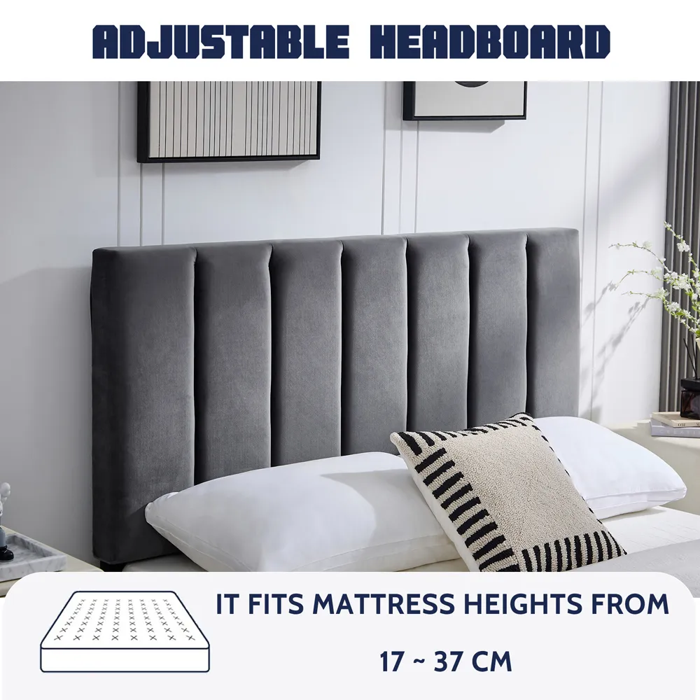 Double Upholstered Platform Bed Frame with Storage - Grey