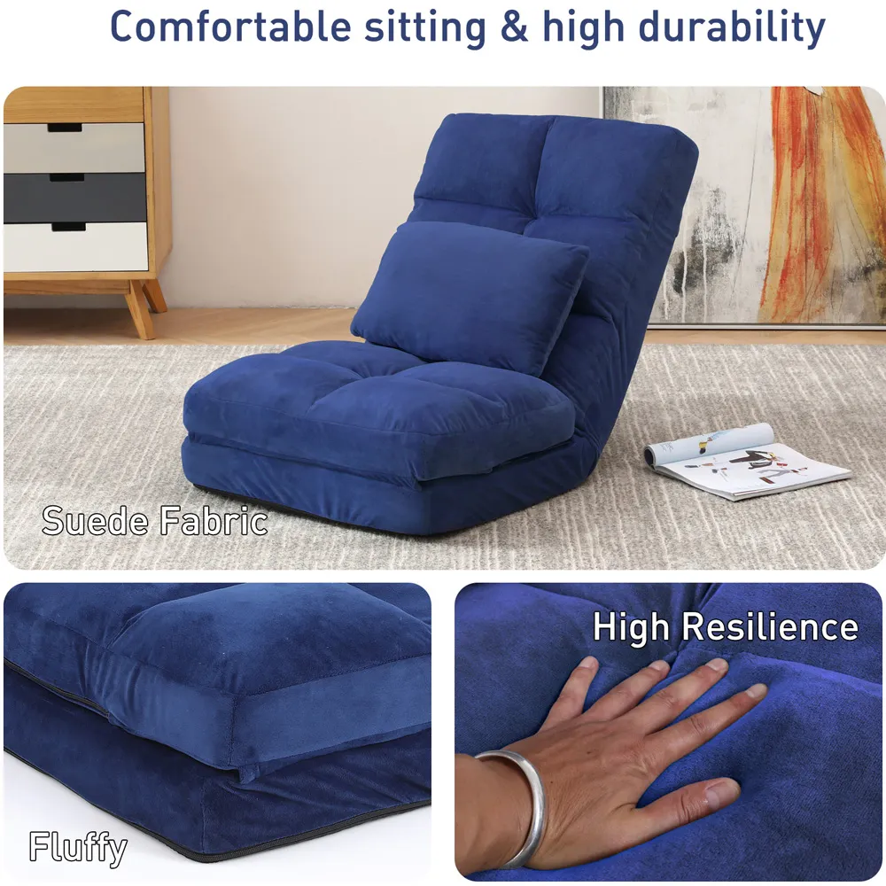 Foldable Floor Chair with Pillow - Blue