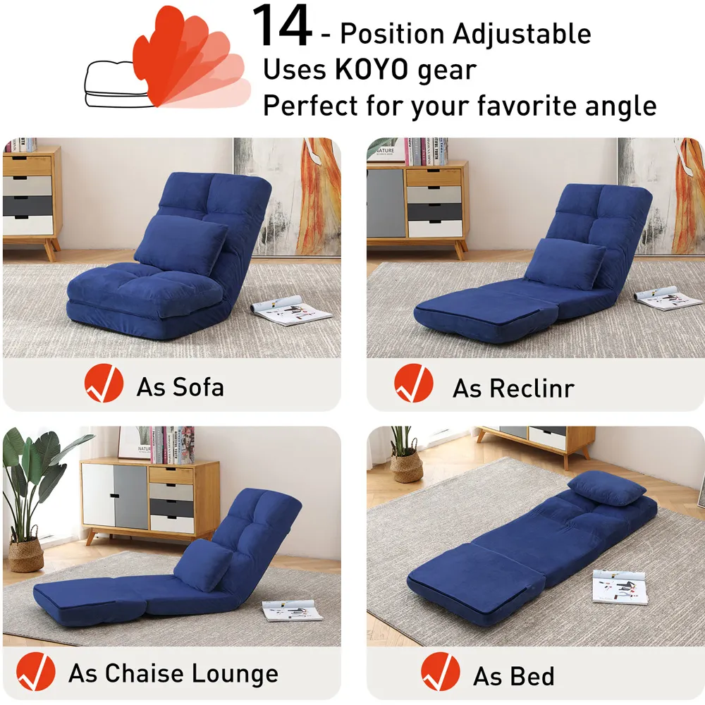 Foldable Floor Chair with Pillow - Blue