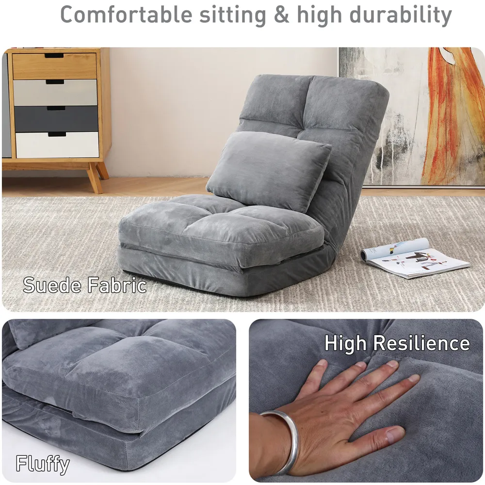 Foldable Floor Chair with Pillow - Grey