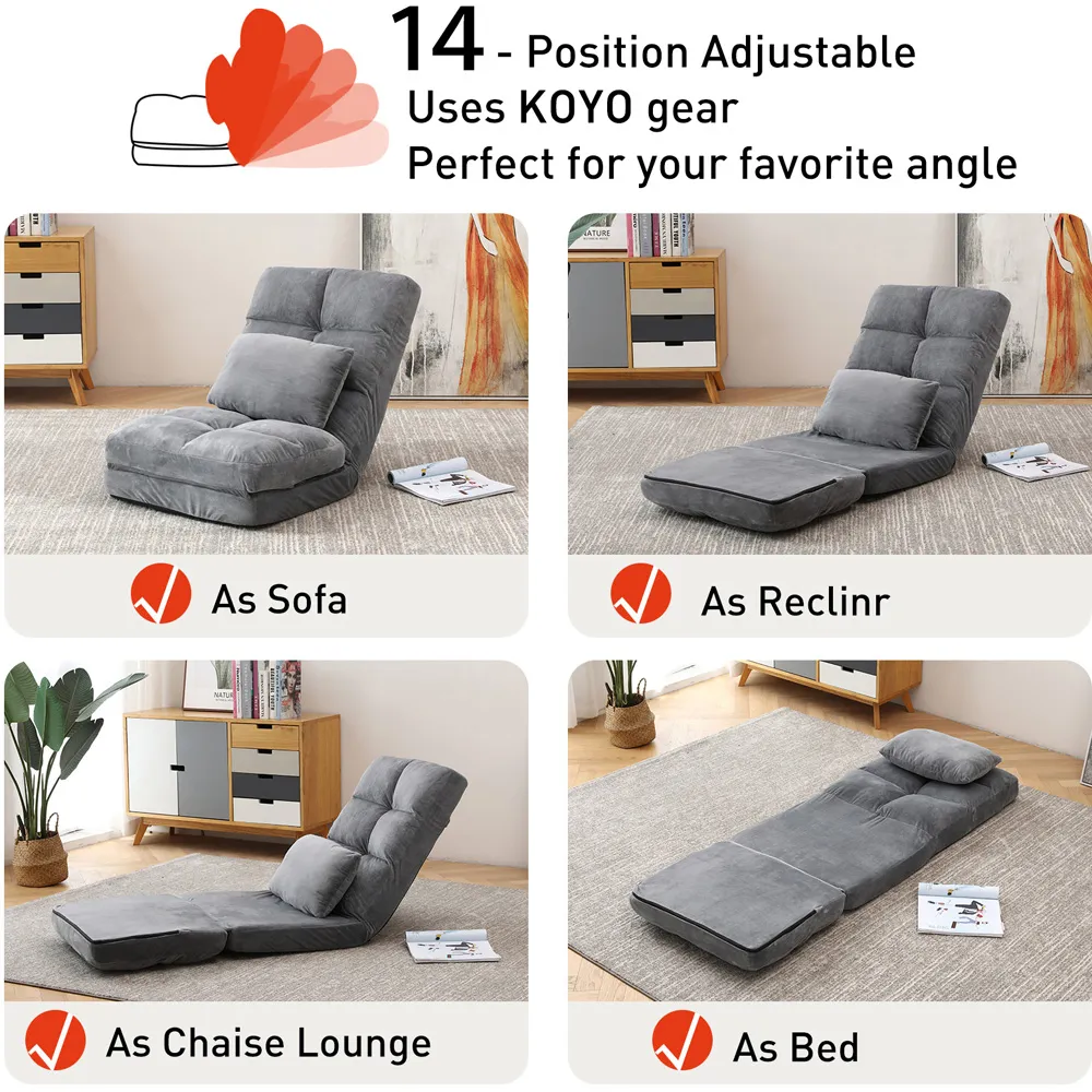 Foldable Floor Chair with Pillow - Grey