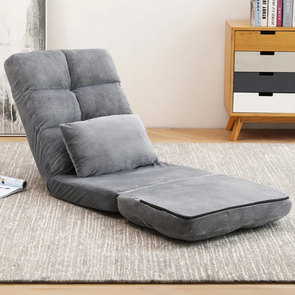 Foldable Floor Chair with Pillow - Grey image