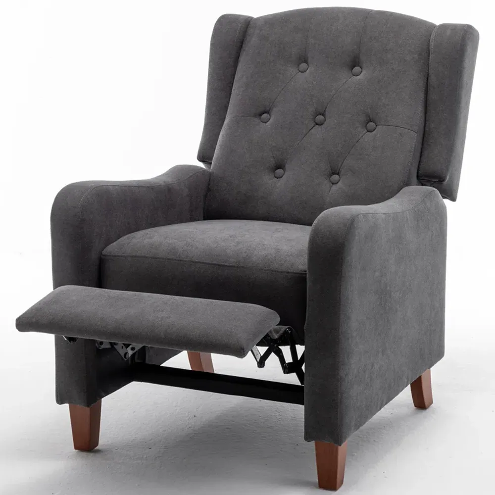 Grey Wing Back Pushback Recliner Armchair - Grey, Fabric