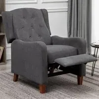 Grey Wing Back Pushback Recliner Armchair - Grey, Fabric