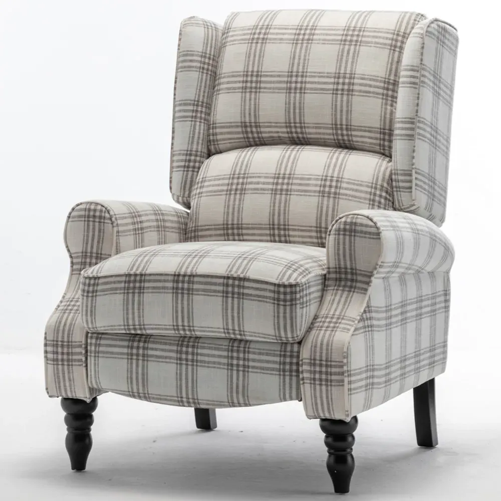 Grey Wing Back Recliner Armchair - Grey, Fabric