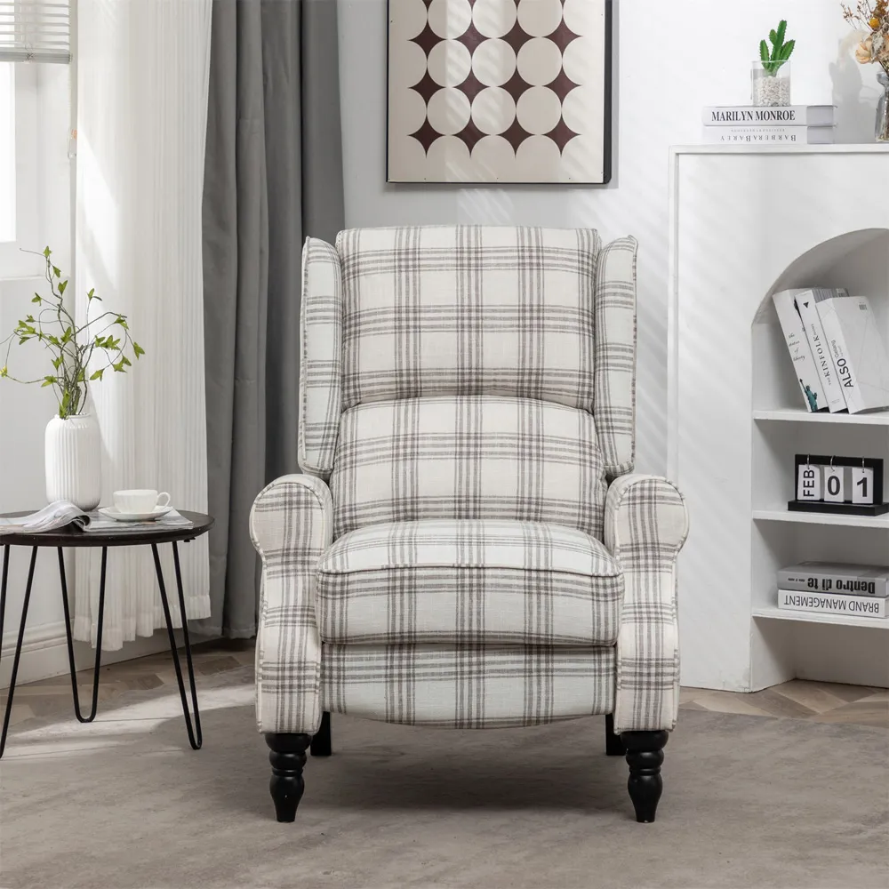 Grey Wing Back Recliner Armchair - Grey, Fabric