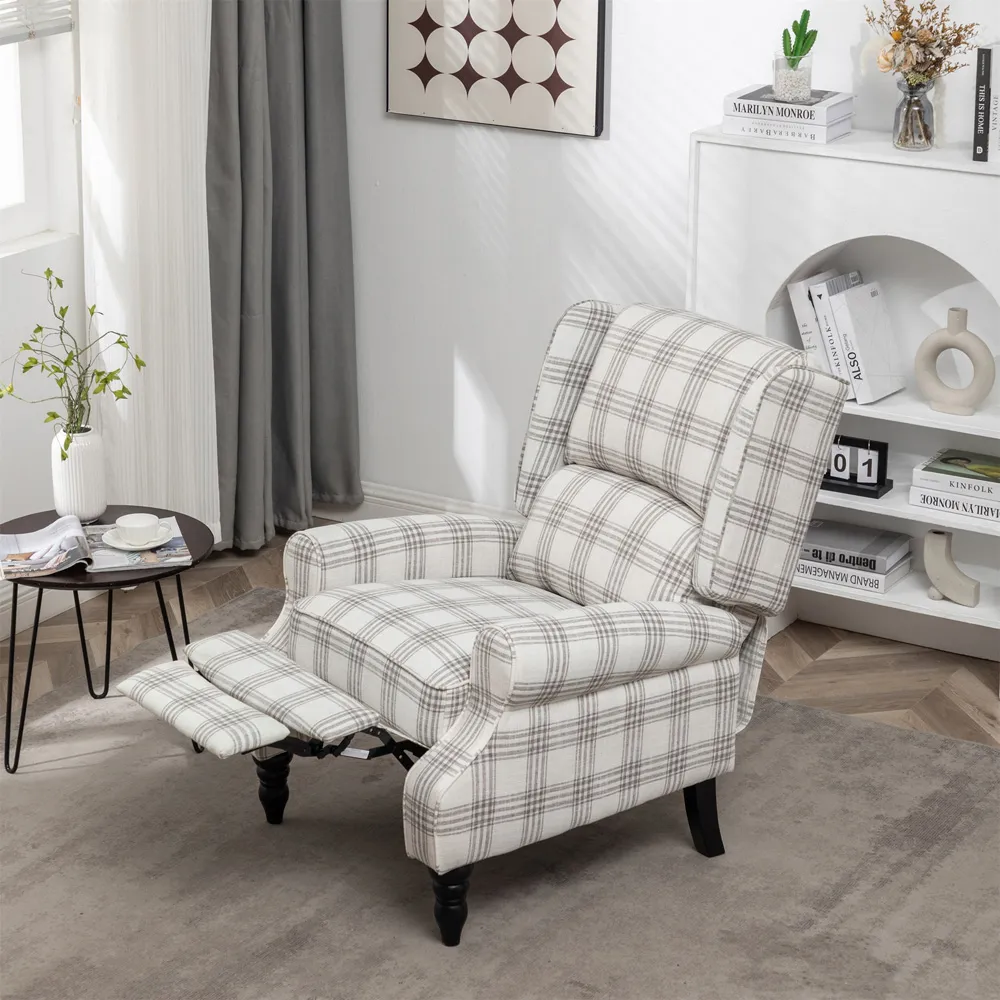 Grey Wing Back Recliner Armchair - Grey, Fabric