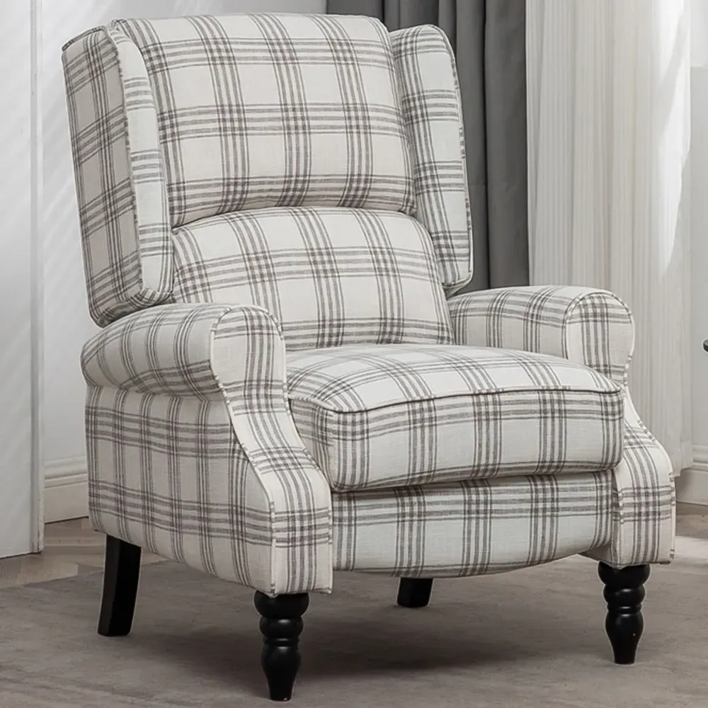 Grey Wing Back Recliner Armchair - Grey, Fabric