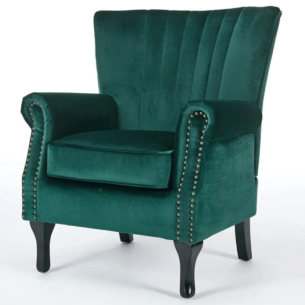 High Back Tub Chair - Green, Velvet