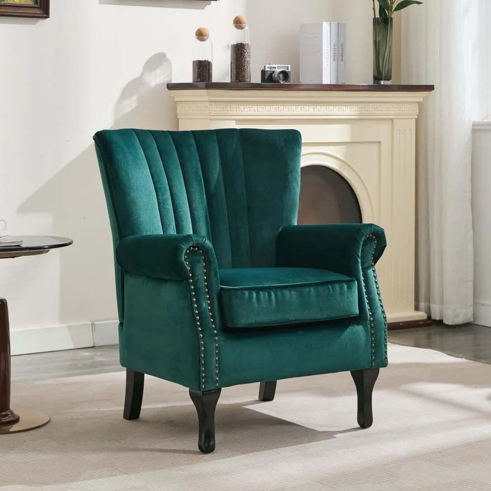 High Back Tub Chair - Green, Velvet