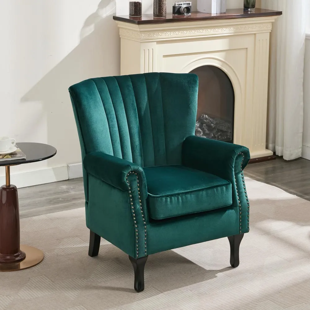 High Back Tub Chair - Green, Velvet