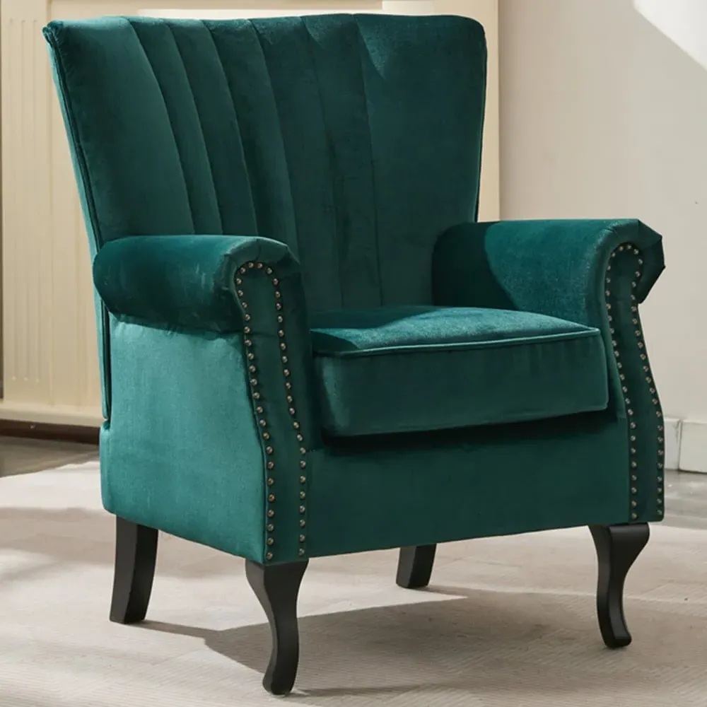 High Back Tub Chair - Green, Velvet image