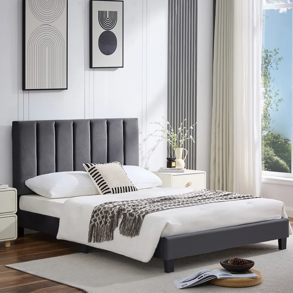King Size Bed Frame with Adjustable Headboard - Grey