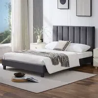 King Size Bed Frame with Adjustable Headboard - Grey
