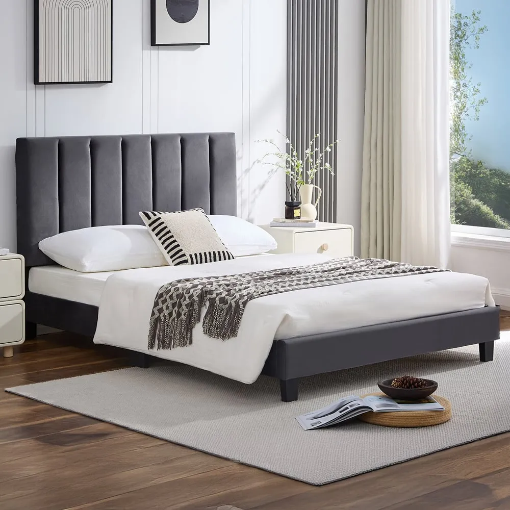 King Size Bed Frame with Adjustable Headboard - Grey image