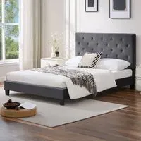 King Size Bed Frame with Adjustable Tufted Headboard - Grey