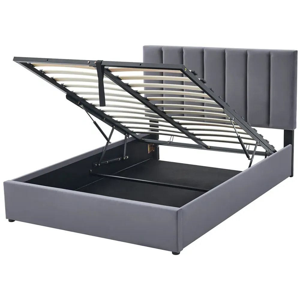 King Size Platform Storage Bed Frame with Adjustable Headboard - Grey