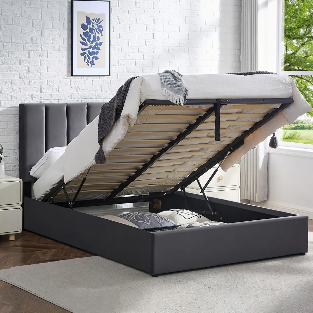 King Size Platform Storage Bed Frame with Adjustable Headboard - Grey