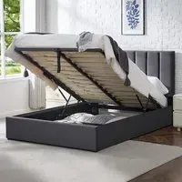 King Size Platform Storage Bed Frame with Adjustable Headboard - Grey