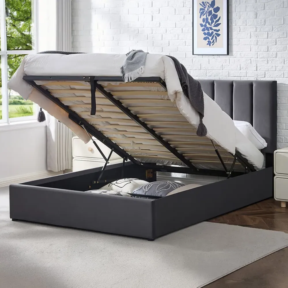 King Size Platform Storage Bed Frame with Adjustable Headboard - Grey