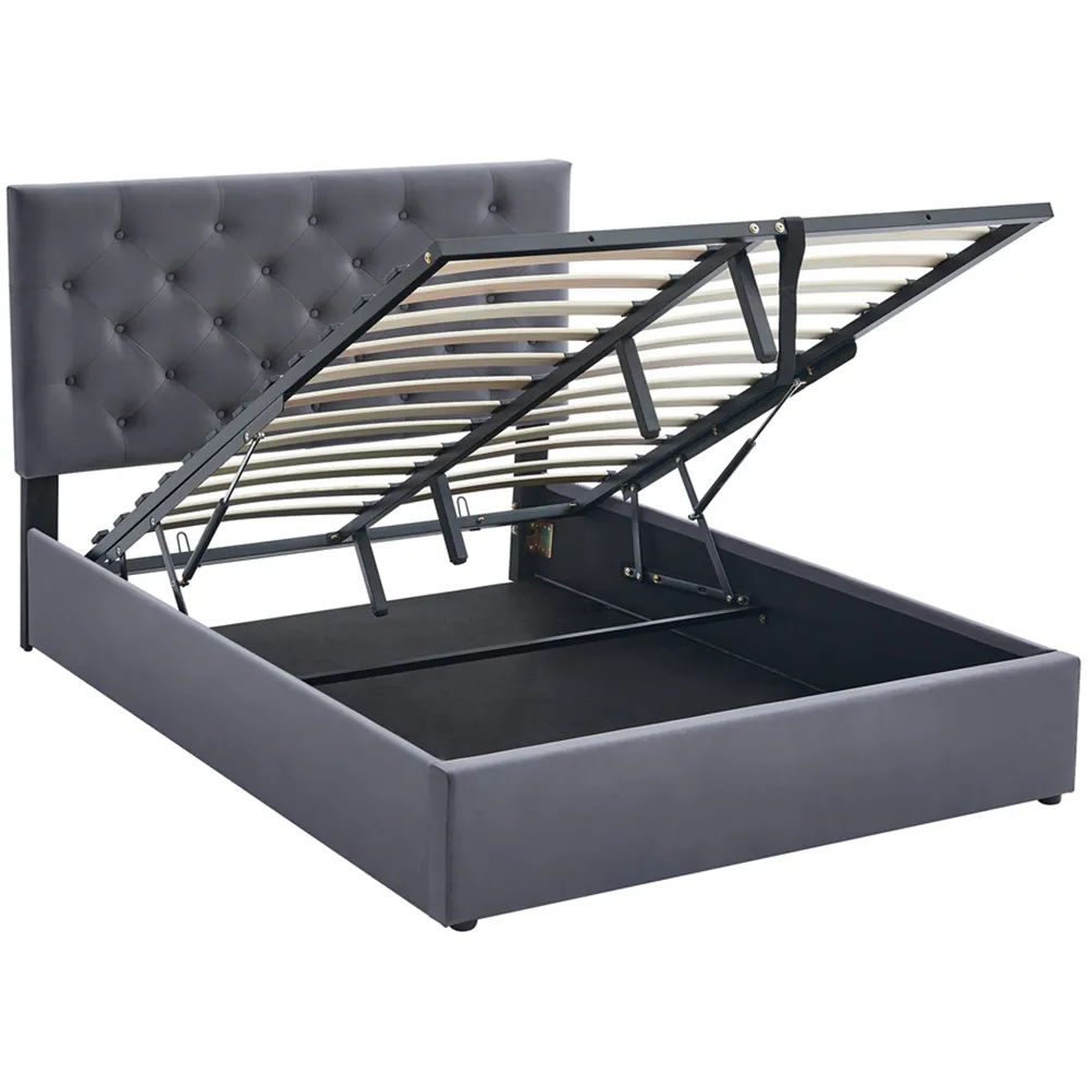 King Size Platform Storage Bed Frame with Tufted Headboard - Grey