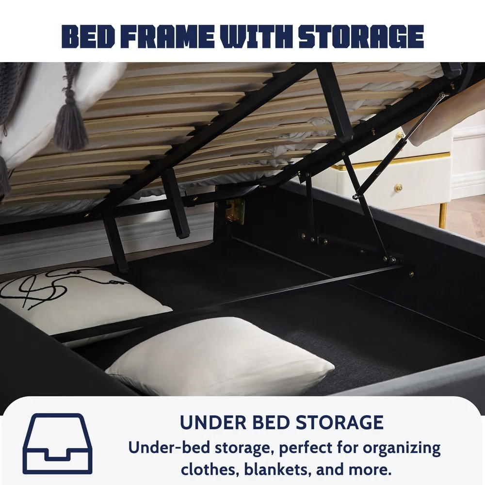 King Size Platform Storage Bed Frame with Tufted Headboard - Grey