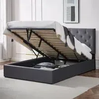 King Size Platform Storage Bed Frame with Tufted Headboard - Grey