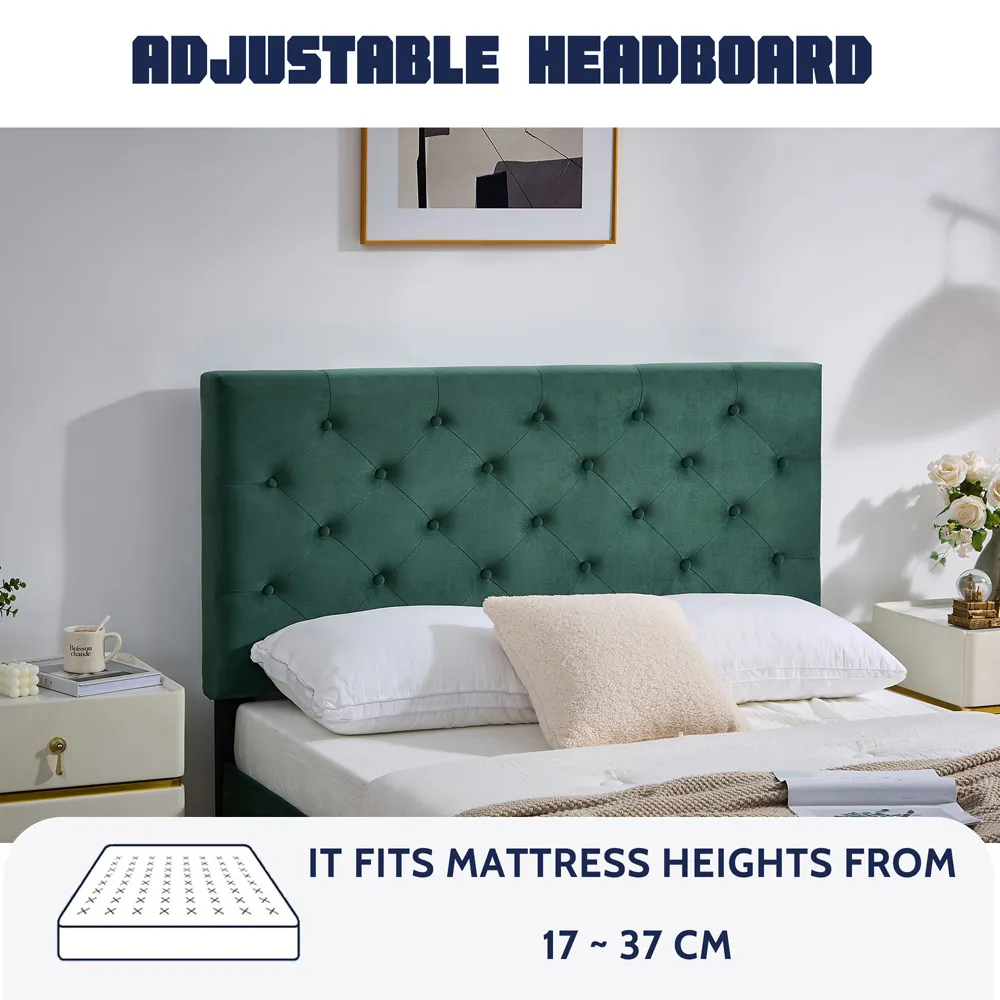 King Size Upholstered Bed Frame with Adjustable Tufted Headboard - Green