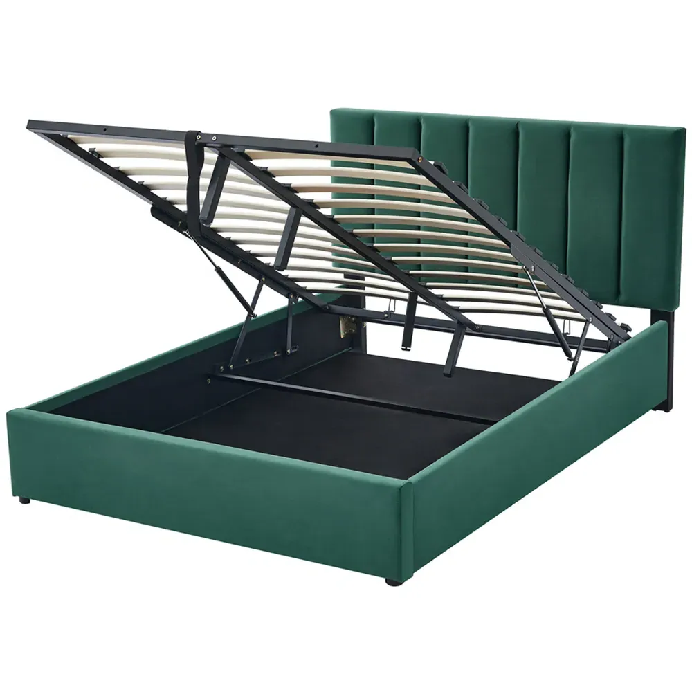 King Size Upholstered Platform Bed Frame with Storage - Green