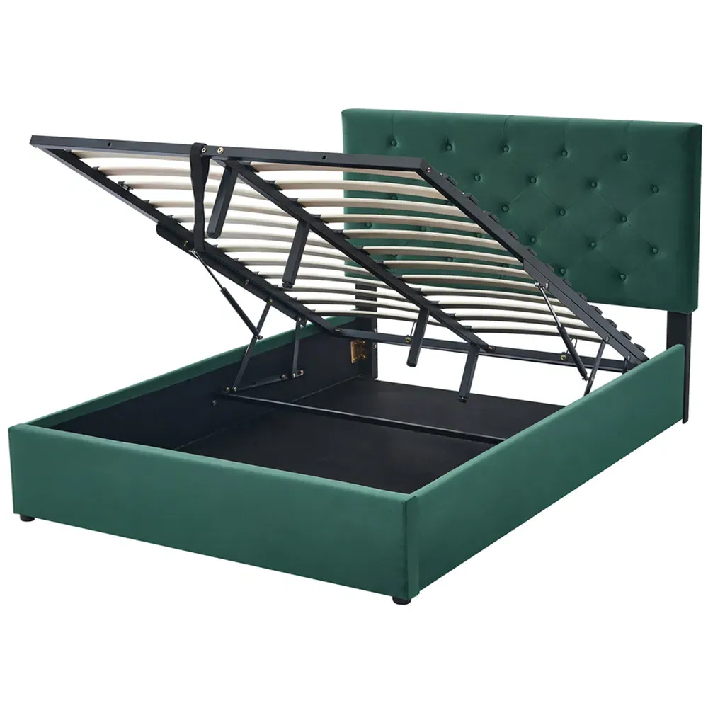 King Size Upholstered Platform Bed Frame with Storage - Green
