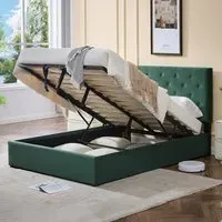 King Size Upholstered Platform Bed Frame with Storage - Green