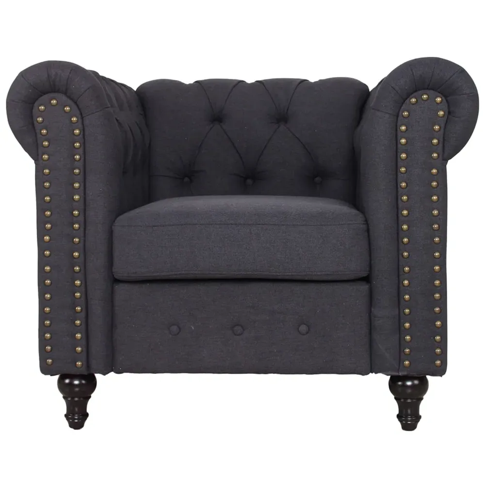 Nailhead Trim Upholstered Armchair - Dark Grey