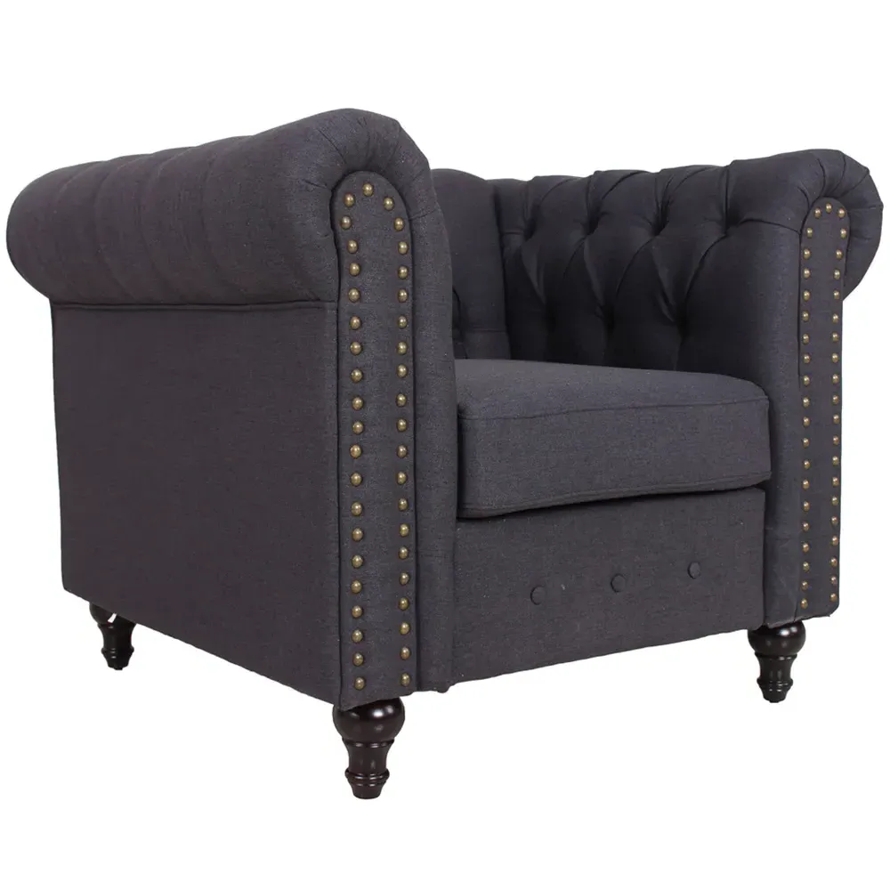 Nailhead Trim Upholstered Armchair - Dark Grey