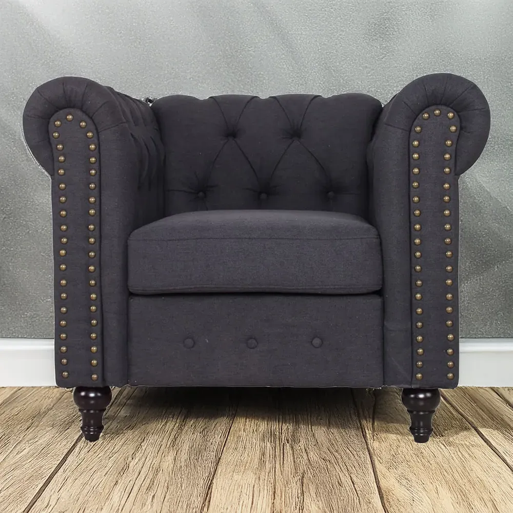 Nailhead Trim Upholstered Armchair - Dark Grey image