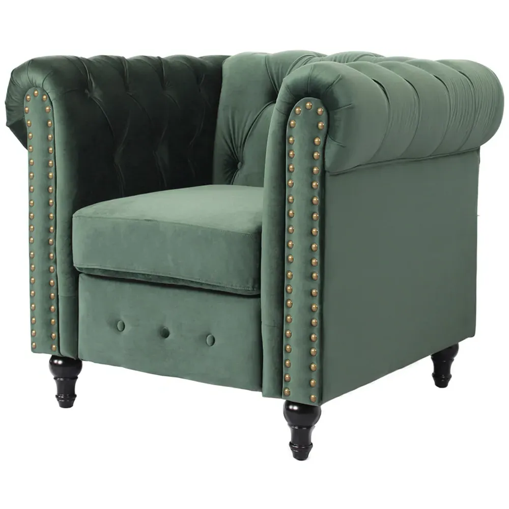Nailhead Trim Upholstered Armchair - Green