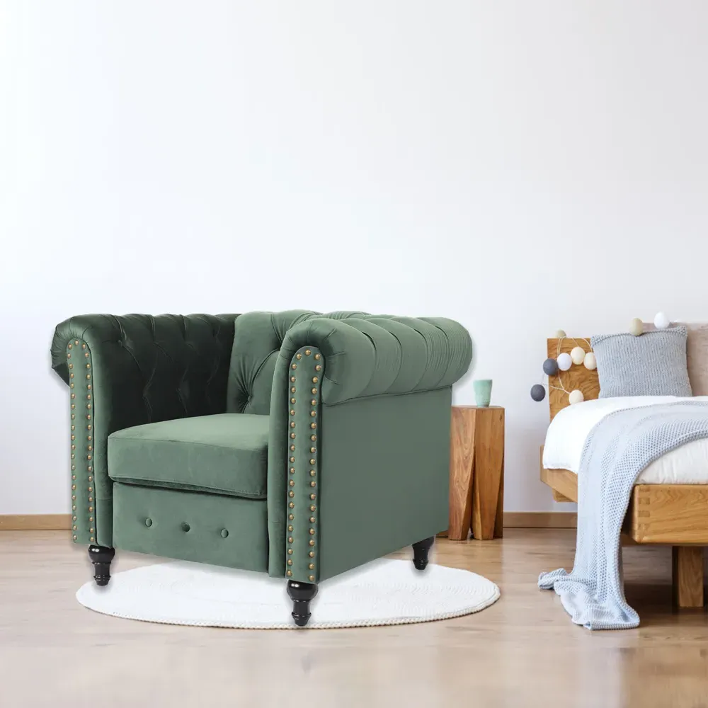 Nailhead Trim Upholstered Armchair - Green