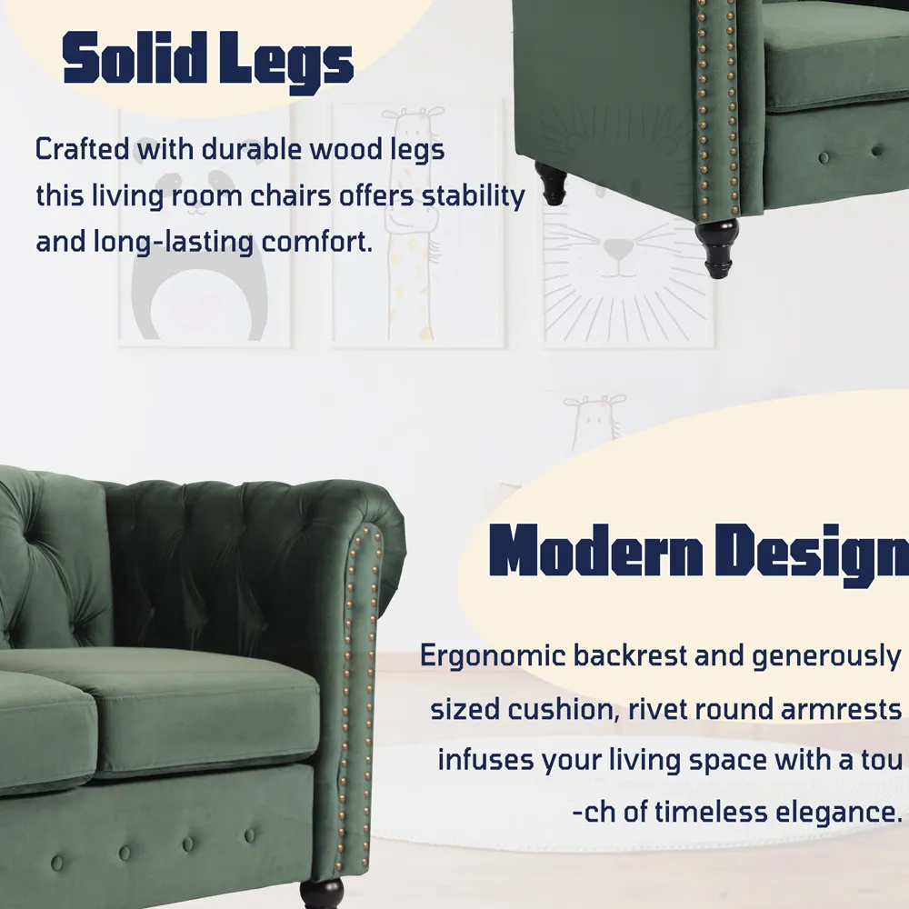 Nailhead Trim Upholstered Sofa Chair - Green