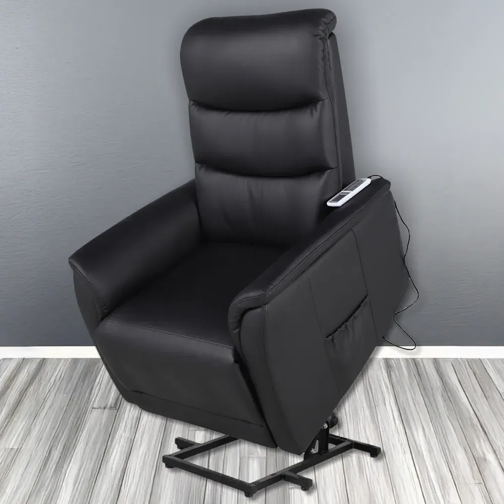 PU Leather Power Lift Recliner with Massage and Heat - Black image