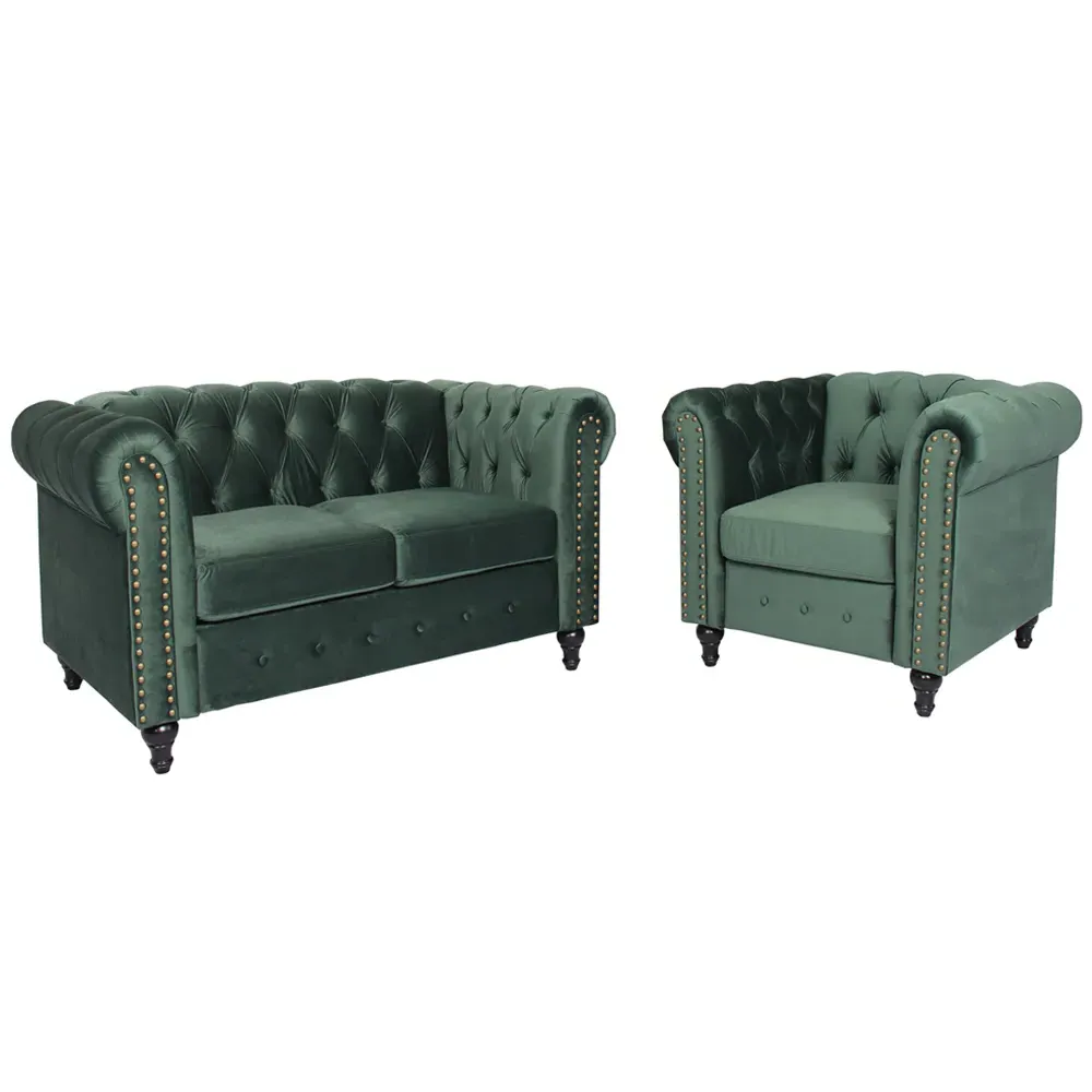 Set of 2 Nailhead Trim Upholstered Armchairs - Green