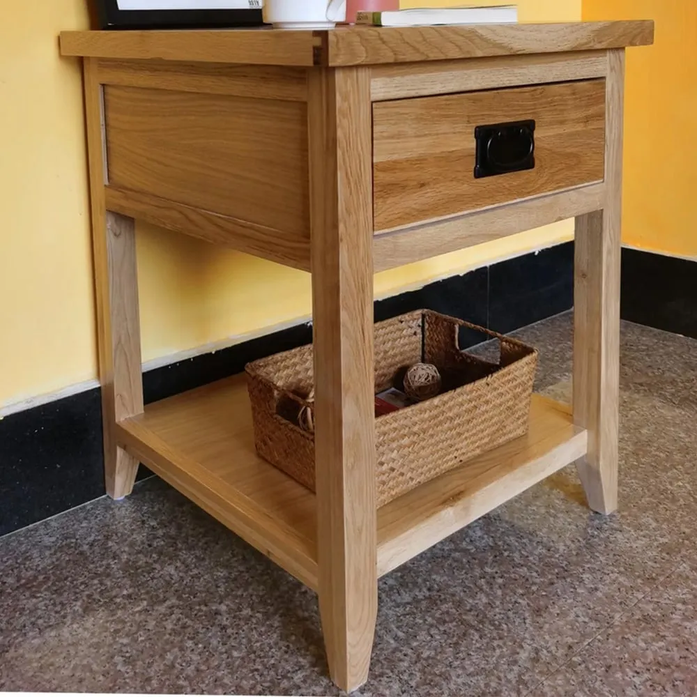 Single Drawer Bedside Table with Shelf - White, Oak