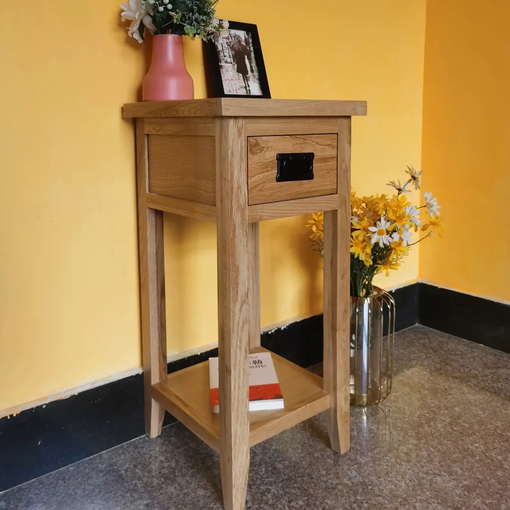 Single Drawer Side Table with Shelf - Yellow, Oak
