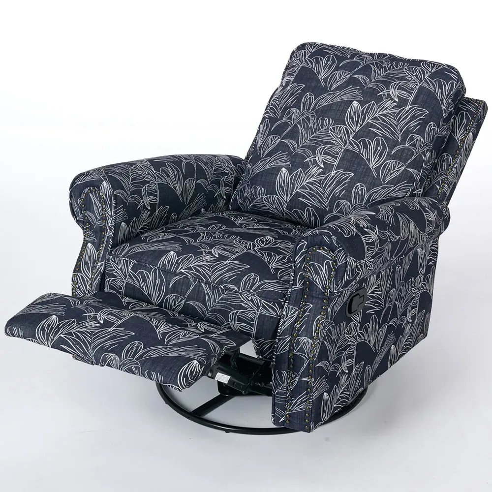 Swivel Recliner Armchair with Adjustable Leg Rest - Blue